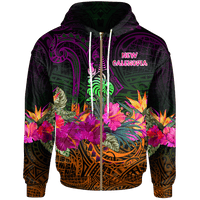 New Caledonia Polynesian Zip up Hoodie Summer Hibiscus Unisex Reggae - Polynesian Pride