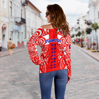 Tuamotu Archipelago Tribal Tattoo Women Off Shoulder Sweater - LT12 - Polynesian Pride