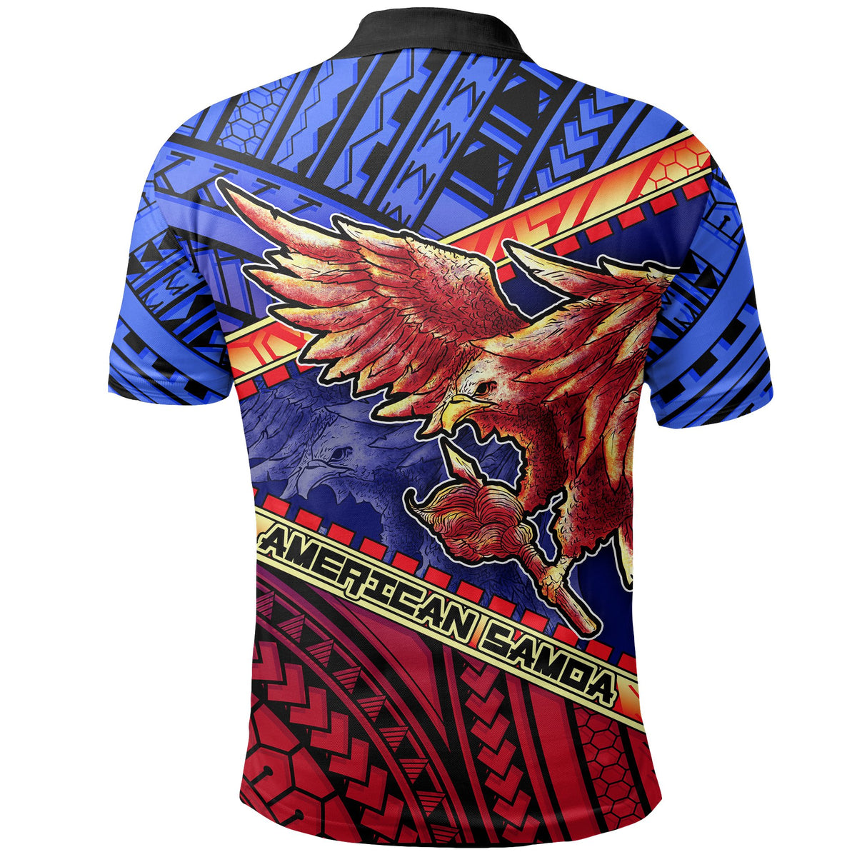 American Samoa Polynesian Polo Shirt Eagle Tattoo Pattern - Polynesian Pride