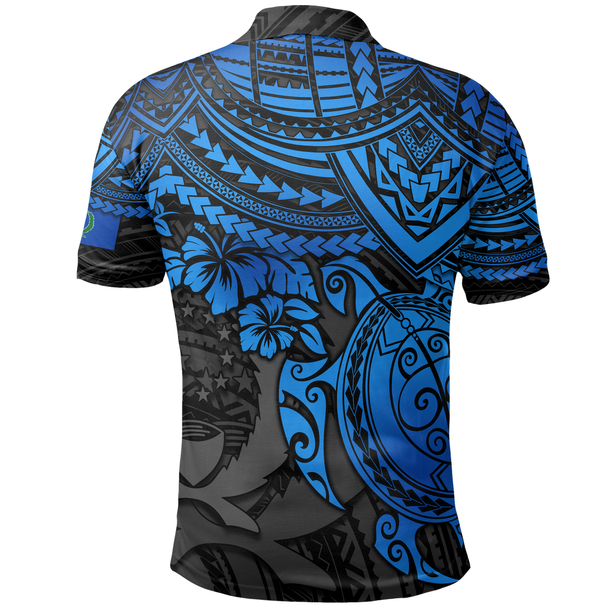 Pohnpei Polo Shirt Pohnpei Flag Blue Turtle Hibiscus - Polynesian Pride