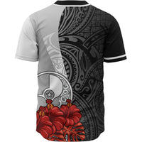 Yap Polynesian Baseball Shirt - Coat Of Arm With Hibiscus White - Polynesian Pride