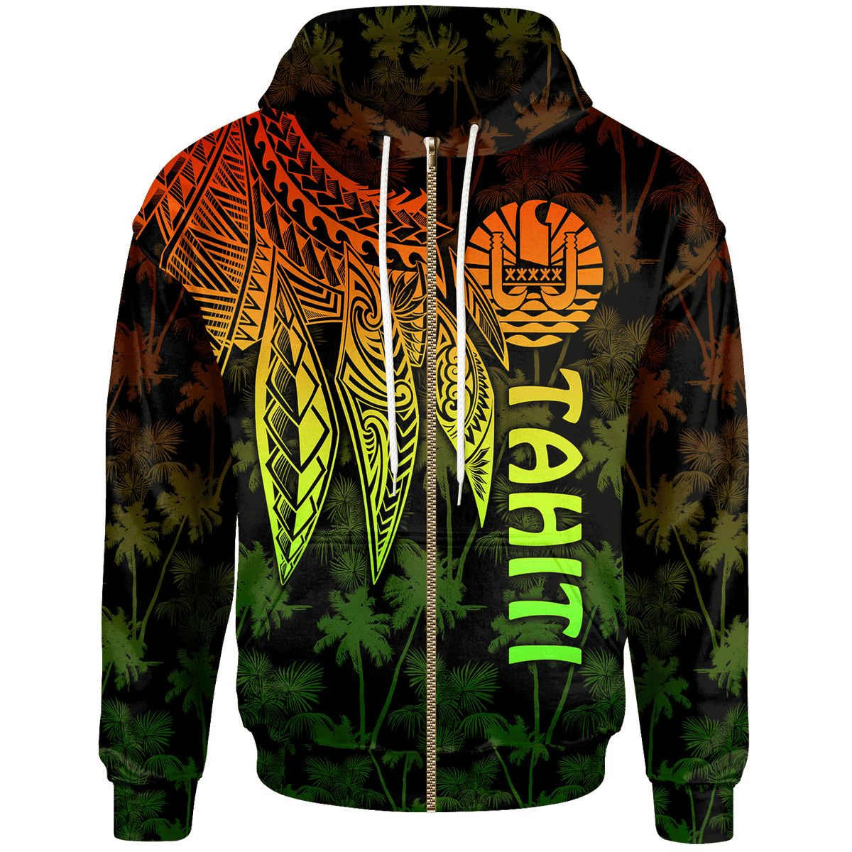 Tahiti Zip up Hoodie Polynesian Wings (Reggae) Unisex Reggae - Polynesian Pride