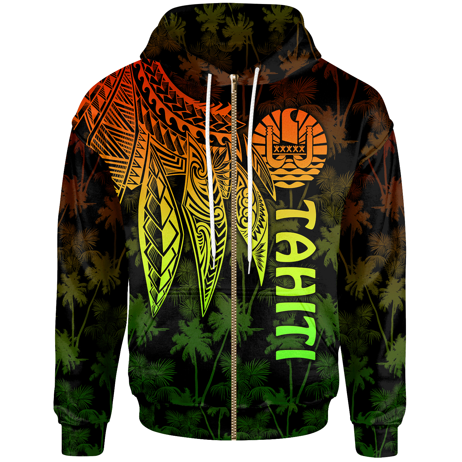 Tahiti Zip up Hoodie Polynesian Wings (Reggae) Unisex Reggae - Polynesian Pride