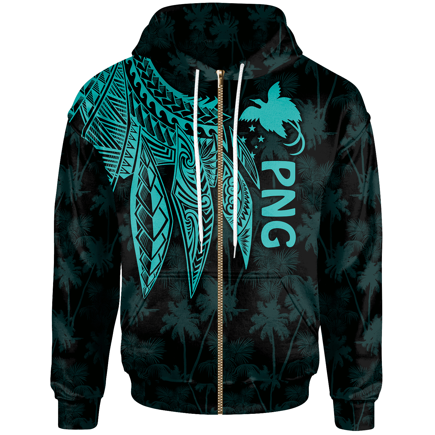 Papua New Guinea Zip up Hoodie Polynesian Wings (TurQuoiSe) Unisex Turquoise - Polynesian Pride