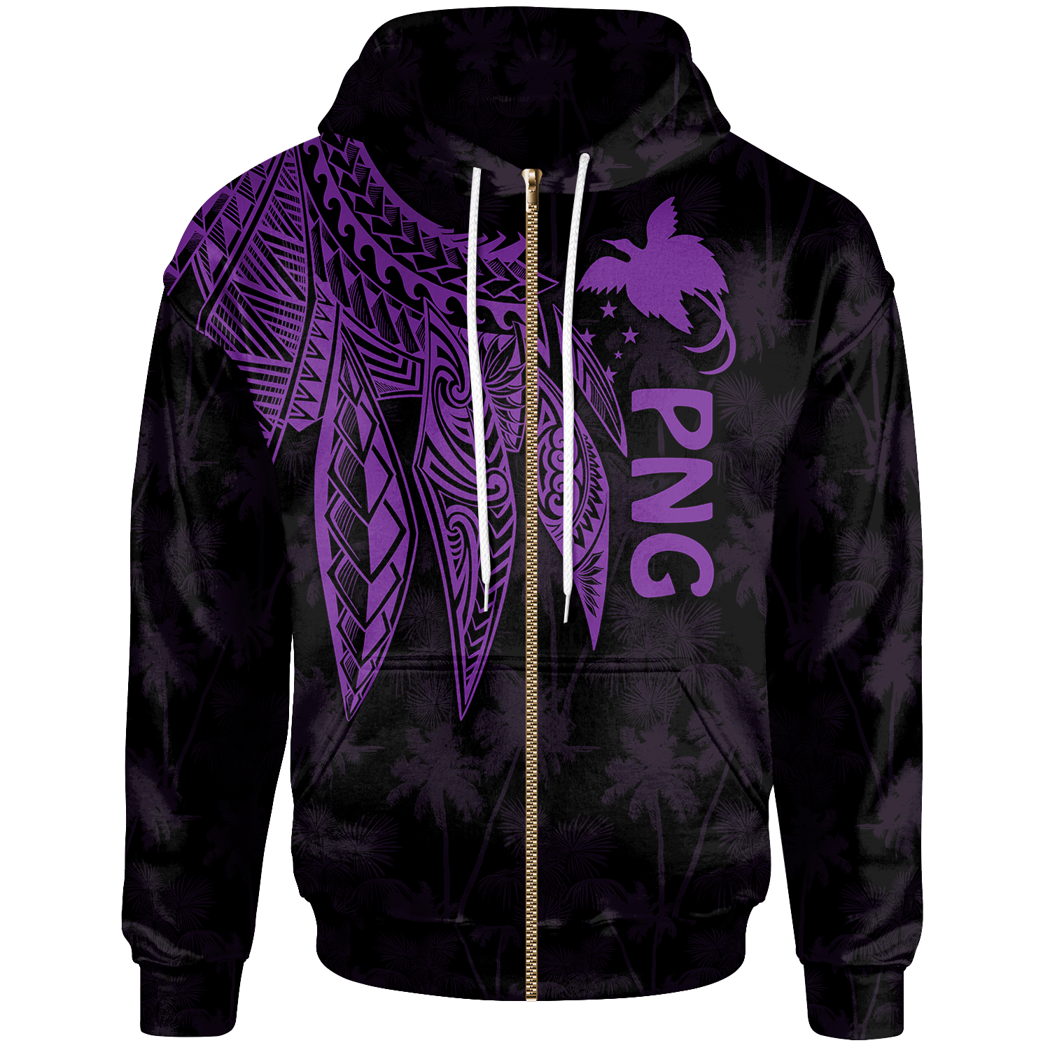 Papua New Guinea Zip up Hoodie Polynesian Wings (Purple) Unisex Purple - Polynesian Pride