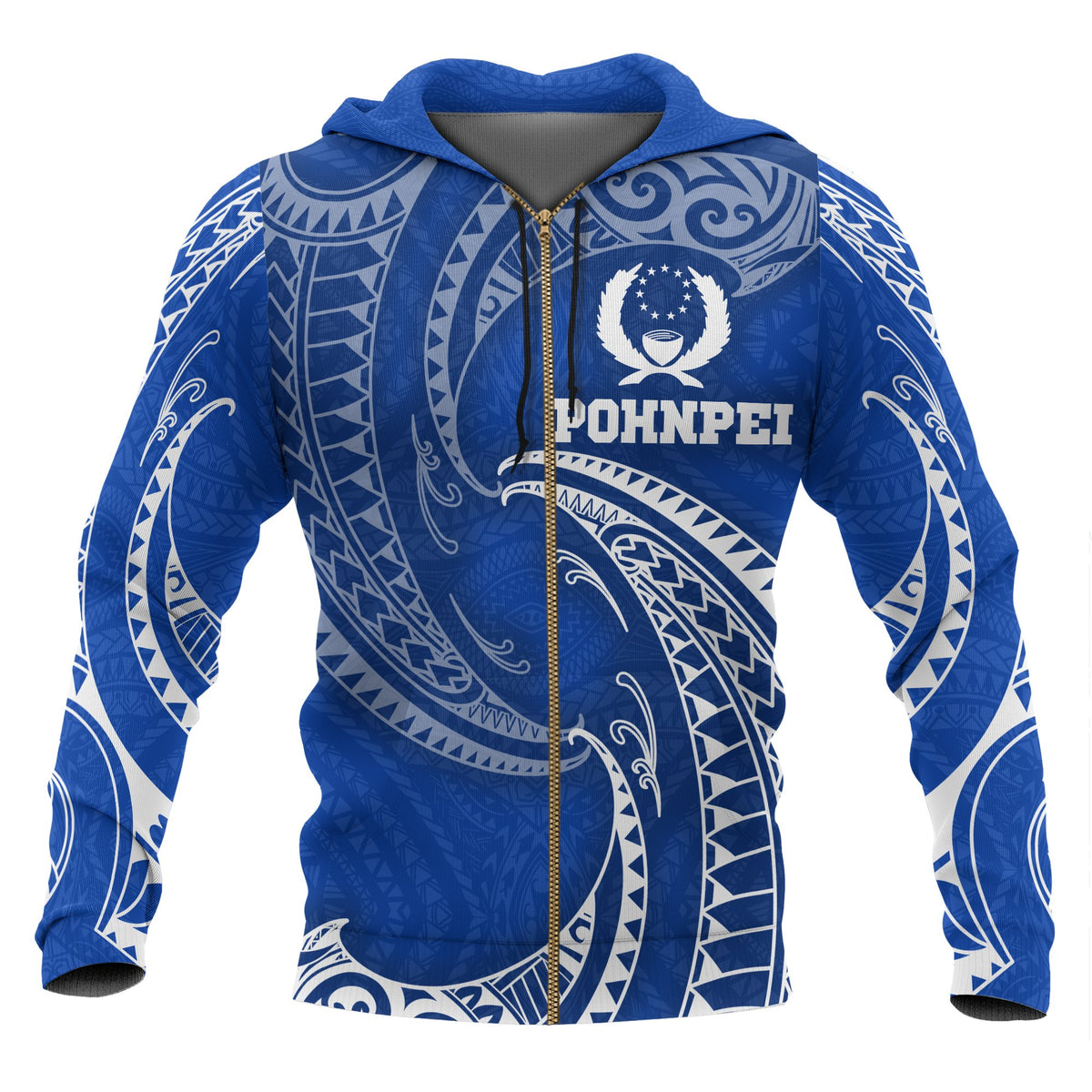 Pohnpei Micronesia All Over Zip up Hoodie Blue Tribal Wave Unisex Blue - Polynesian Pride