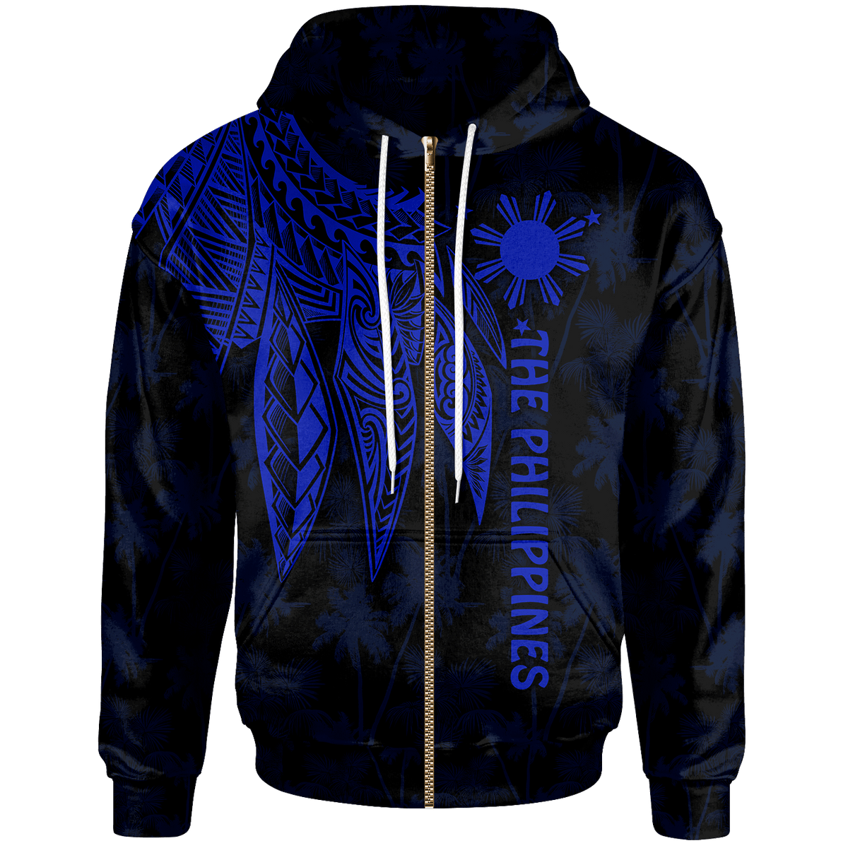 The Philippines Zip up Hoodie Polynesian Wings (Blue) Zip Hoodie Blue - Polynesian Pride