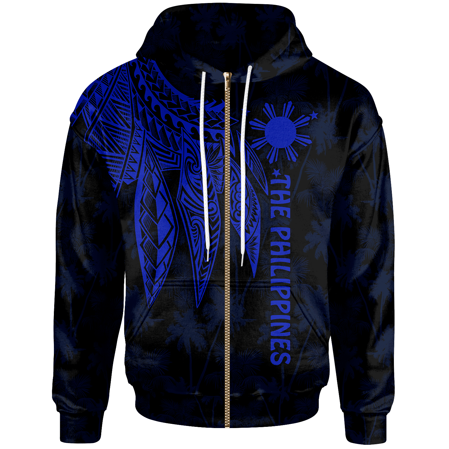 The Philippines Zip up Hoodie Polynesian Wings (Blue) Zip Hoodie Blue - Polynesian Pride