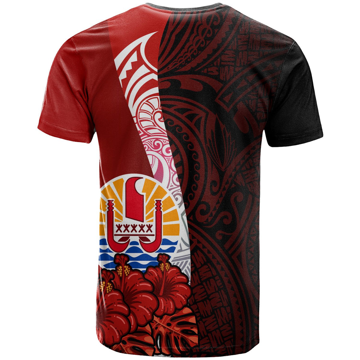 Tahiti Polynesian T Shirt Coat of Arm With Hibiscus - Polynesian Pride