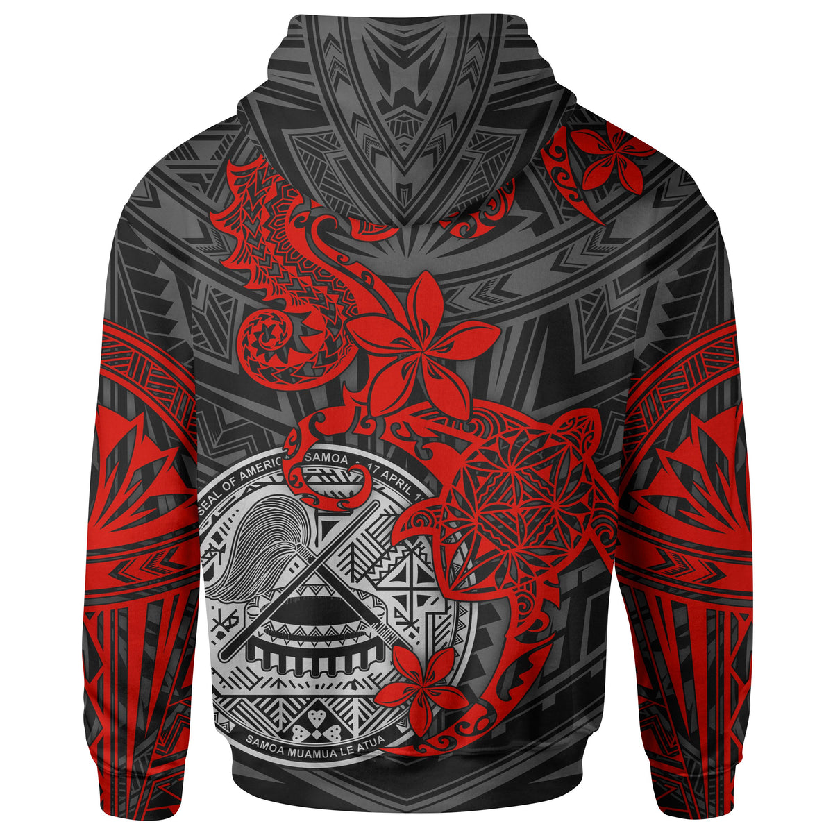 American Samoa Polynesian Zip up Hoodie Red Seahorse Turtle - Polynesian Pride