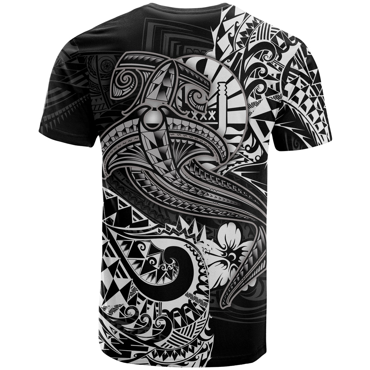Tahiti T Shirt White Shark Polynesian Tattoo - Polynesian Pride