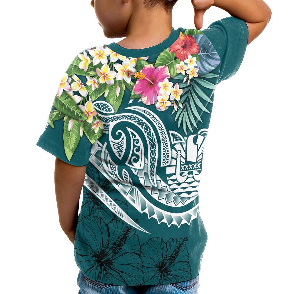 Tahiti Polynesian T Shirt Summer Plumeria (Turquoise) - Polynesian Pride