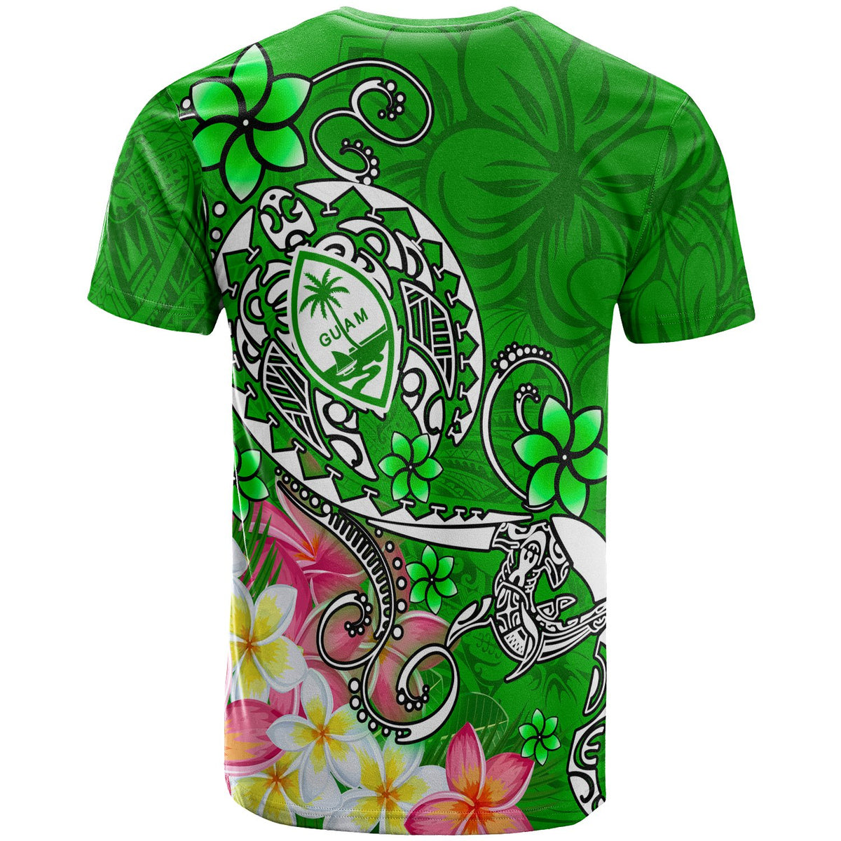 Guam T Shirt Turtle Plumeria (Green) - Polynesian Pride