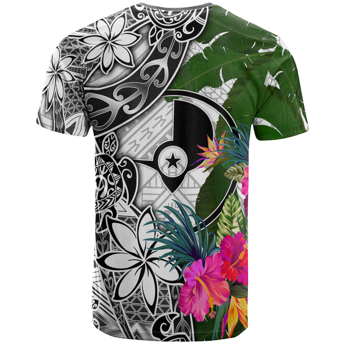 Yap T Shirt White Turtle Plumeria Banana Leaf - Polynesian Pride