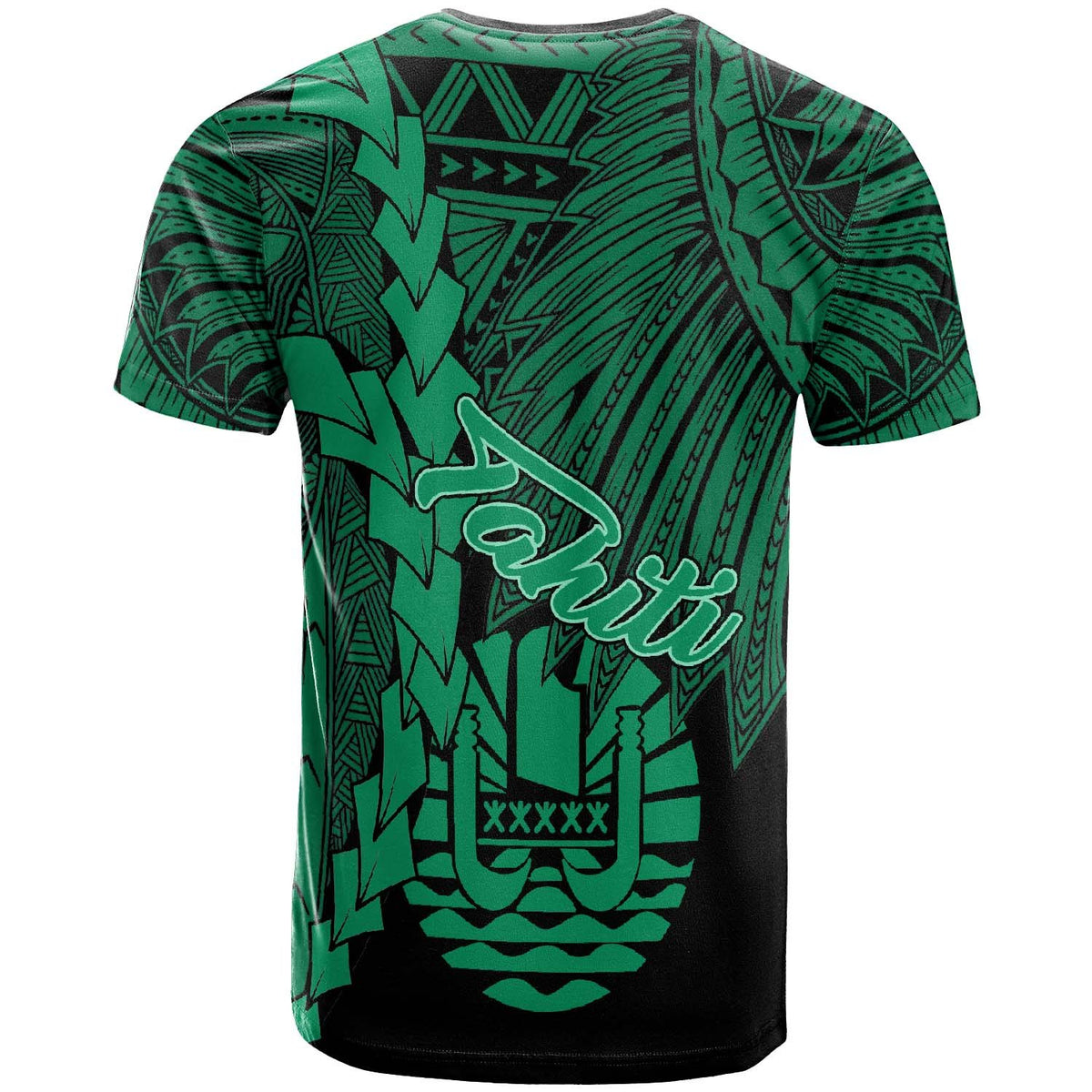 Tahiti Polynesian T Shirt Tribal Wave Tattoo Green - Polynesian Pride