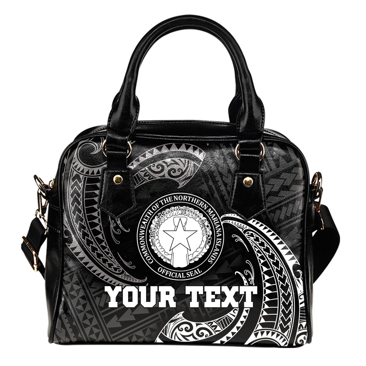 Northern Mariana Islands Polynesian Custom Personalised Shoulder Handbag - White Tribal Wave One Size Black - Polynesian Pride