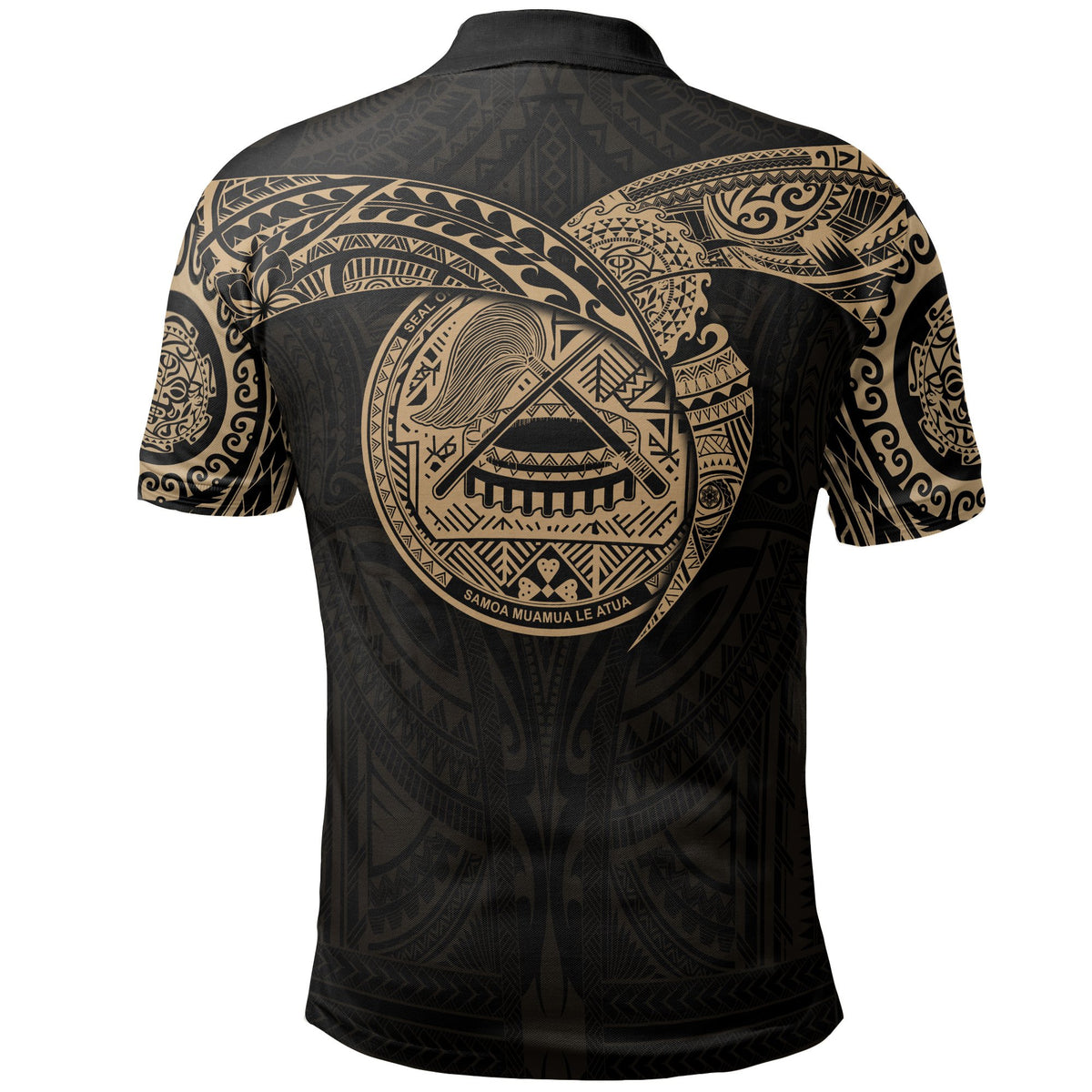 American Samoa Polynesian Polo Shirt Gold Heart Shield - Polynesian Pride