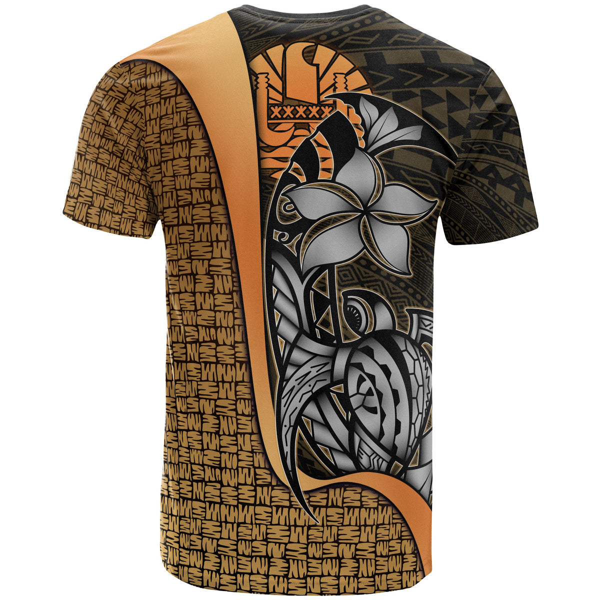 Tahiti Polynesian T Shirt Gold Turtle with Hook - Polynesian Pride
