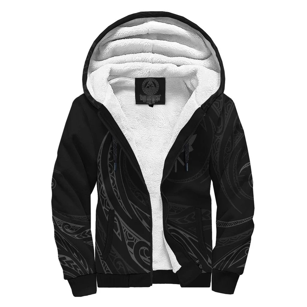 Kanaka Sherpa Hoodie - Frida Style - Gray Black - Polynesian Pride