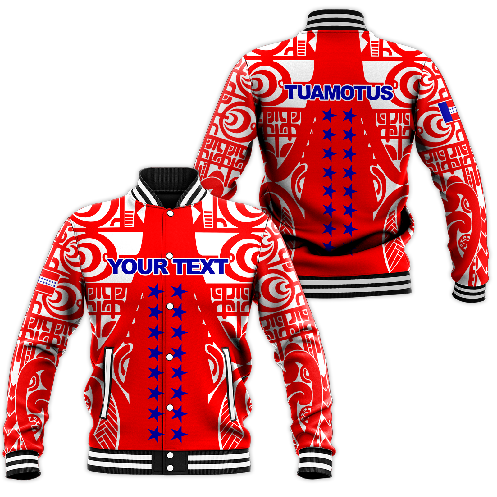 (Custom Personalised) Tuamotu Archipelago Tribal Tattoo Baseball Jacket - LT12 Unisex Red - Polynesian Pride