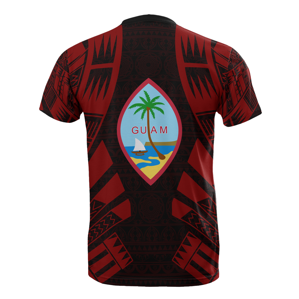 Guam T Shirt Guam Coat of Arms Polynesian Tattoo Red Style - Polynesian Pride