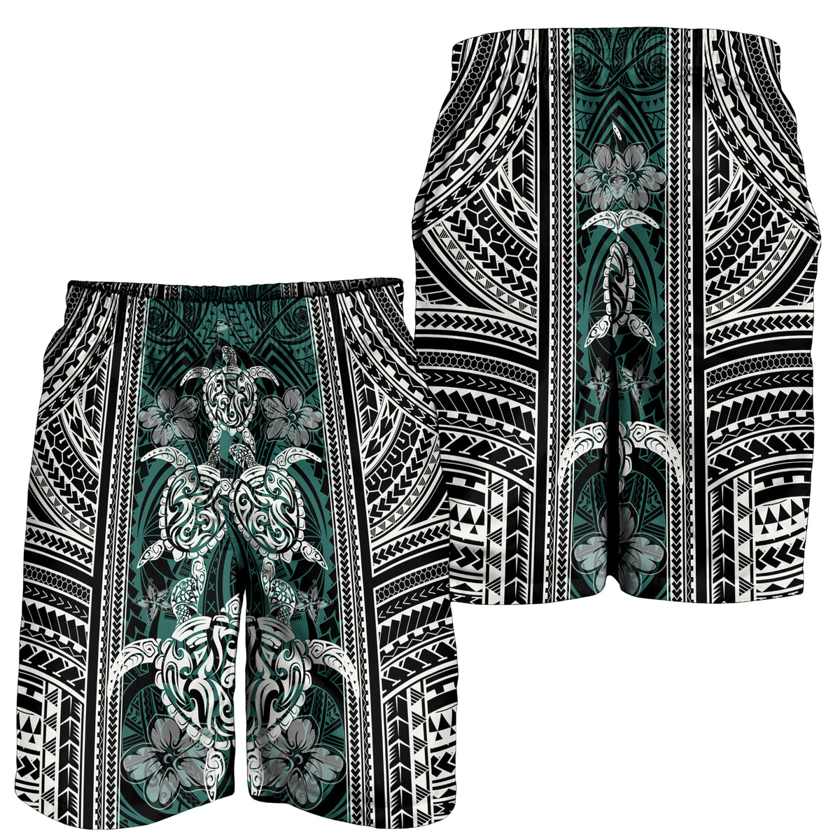 Polynesian Men's Short - Turtle With Ethnic Motives And Floral Elements - LT20 - Polynesian Pride