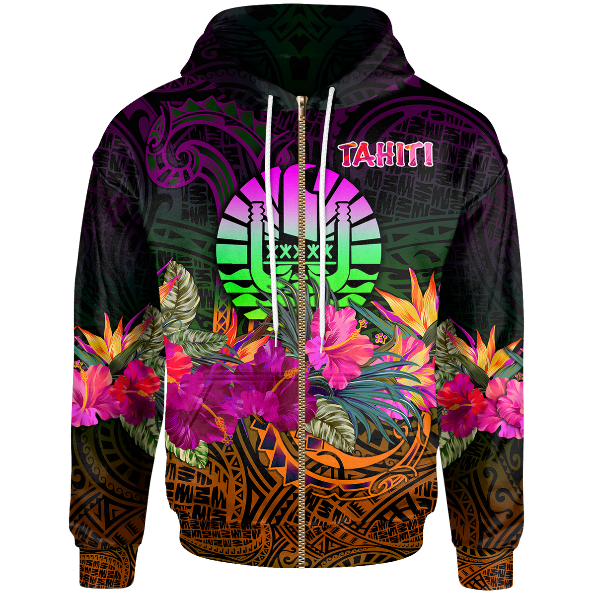 Tahiti Zip up Hoodie Summer Hibiscus Unisex Reggae - Polynesian Pride