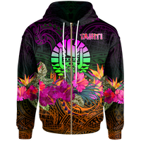 Tahiti Zip up Hoodie Summer Hibiscus Unisex Reggae - Polynesian Pride