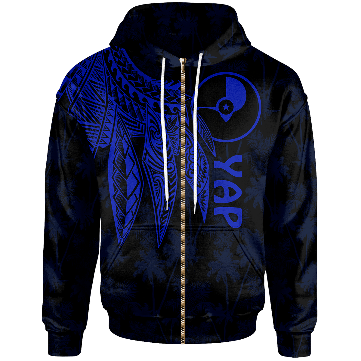 Yap Zip up Hoodie Polynesian Wings (Blue) Unisex Blue - Polynesian Pride