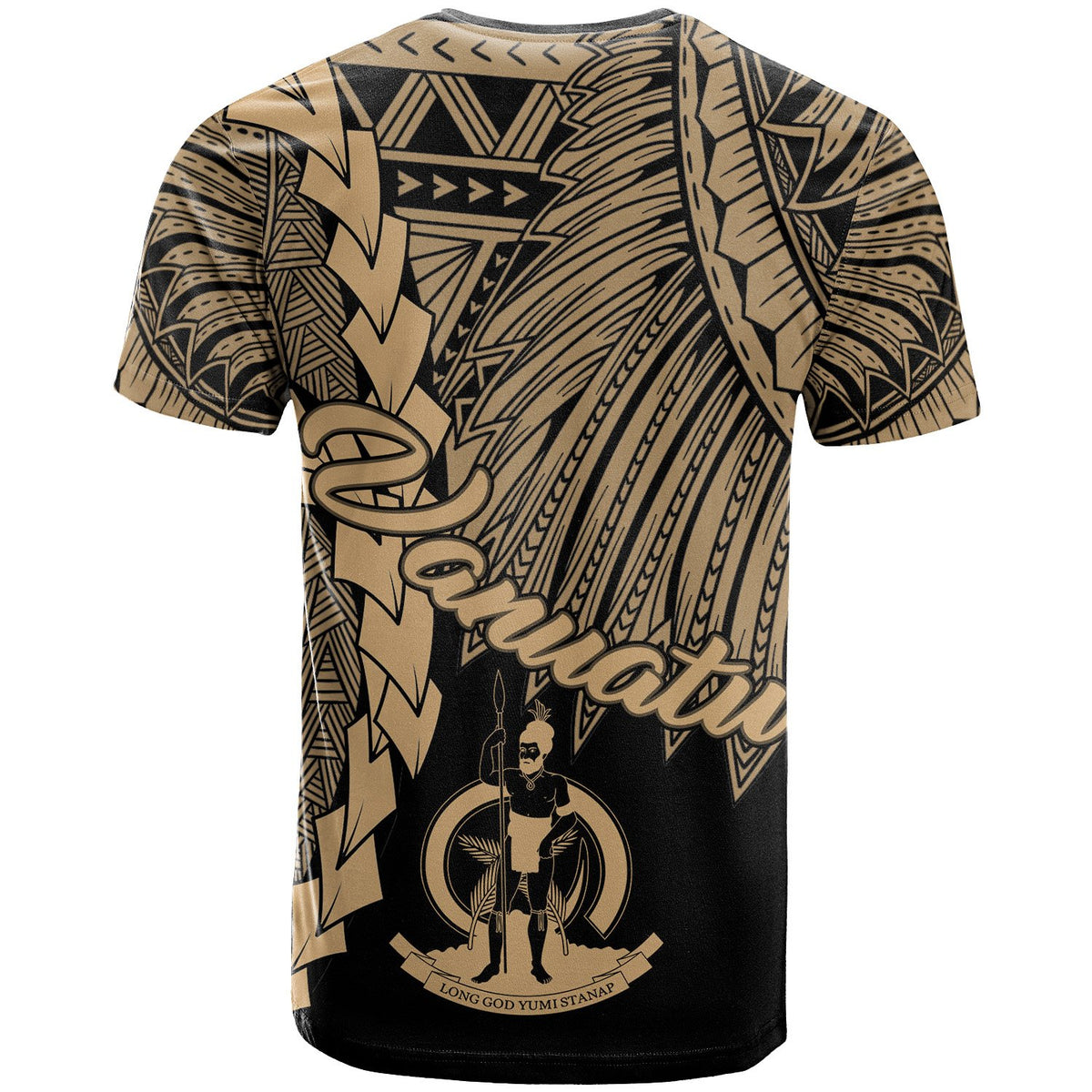 Vanuatu Polynesian T Shirt Tribal Wave Tattoo Gold - Polynesian Pride