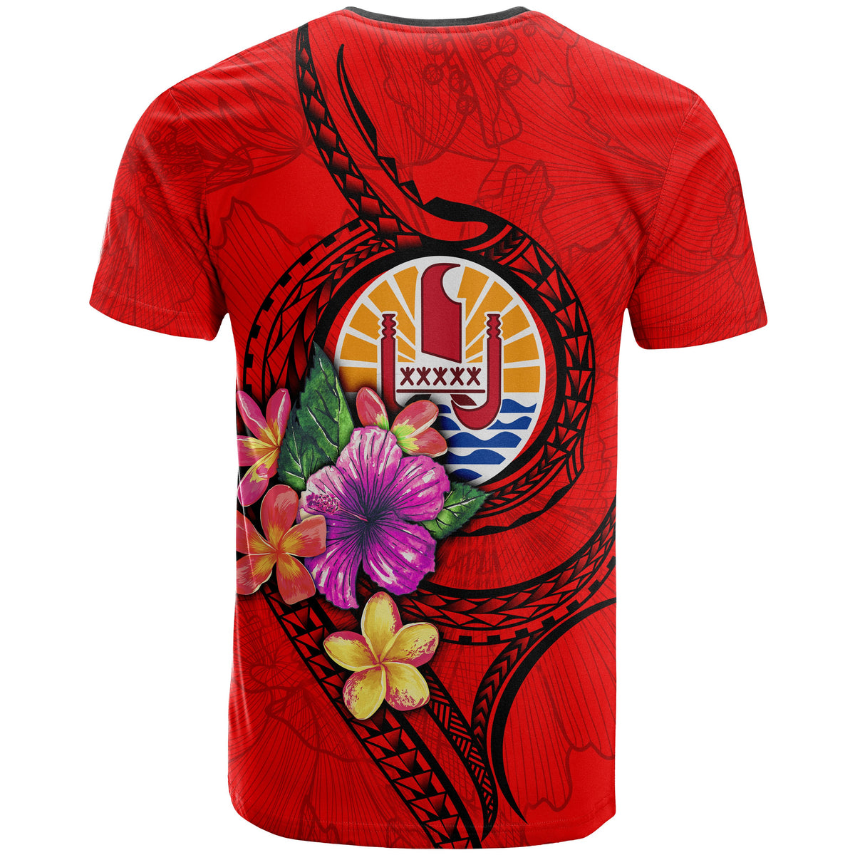 Tahiti Polynesian T Shirt Floral With Seal Red - Polynesian Pride