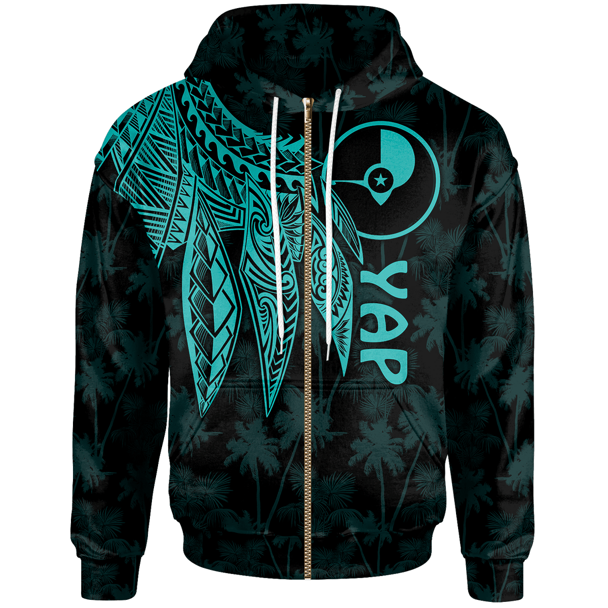 Yap Zip up Hoodie Polynesian Wings (Turquoise) Unisex Turquoise - Polynesian Pride