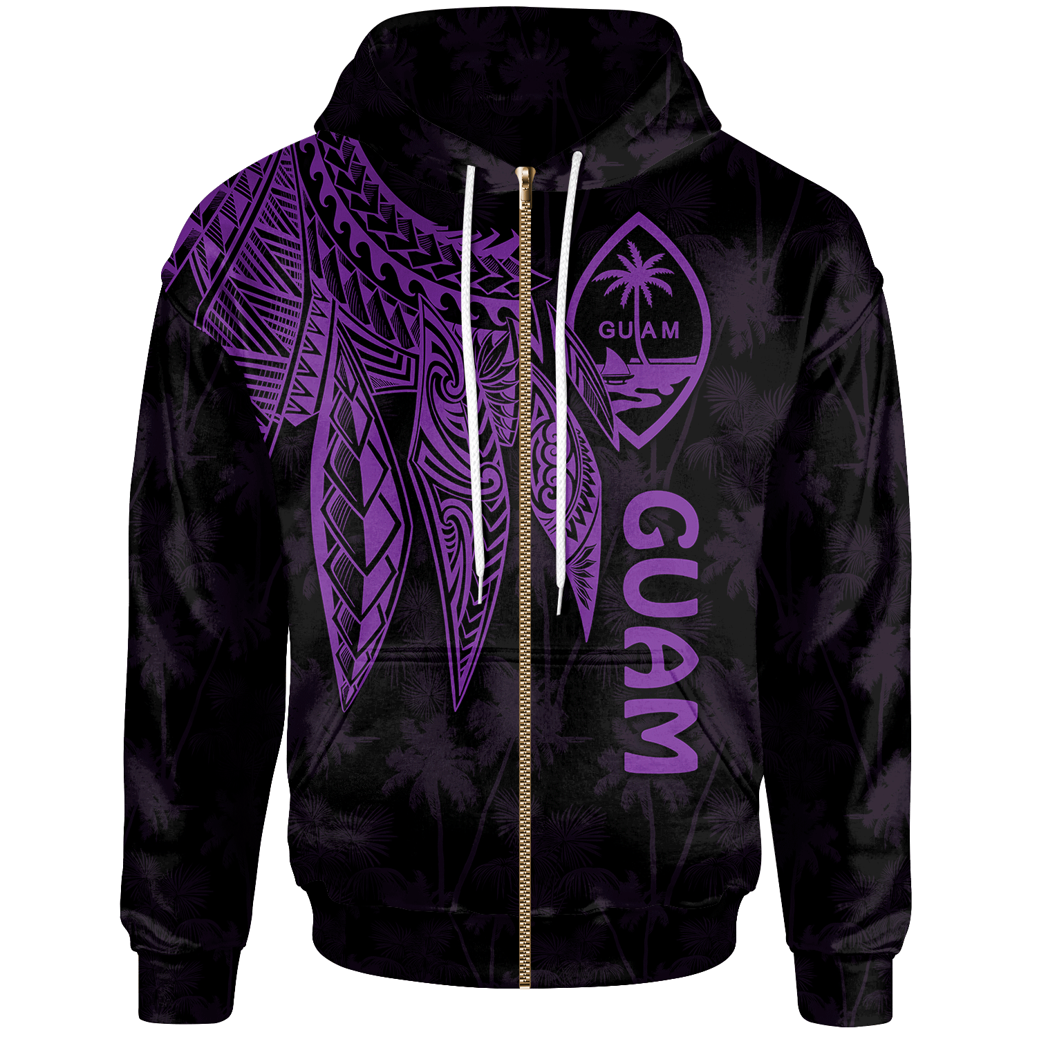 Guam Zip up Hoodie Polynesian Wings (Purple) Unisex Purple - Polynesian Pride