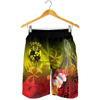 Tonga Men's Shorts - Humpback Whale with Tropical Flowers (Yellow) - Polynesian Pride