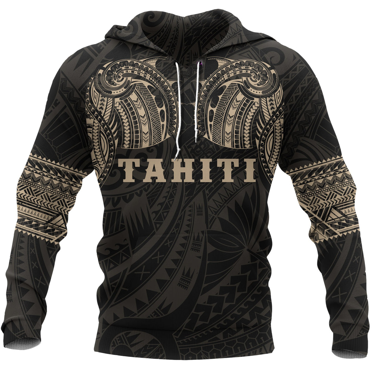 Tahiti Polynesian Tattoo All Over Hoodie Gold Unisex Gold - Polynesian Pride