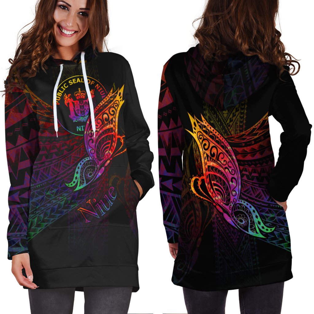 Niue Hoodie Dress - Butterfly Polynesian Style - Polynesian Pride