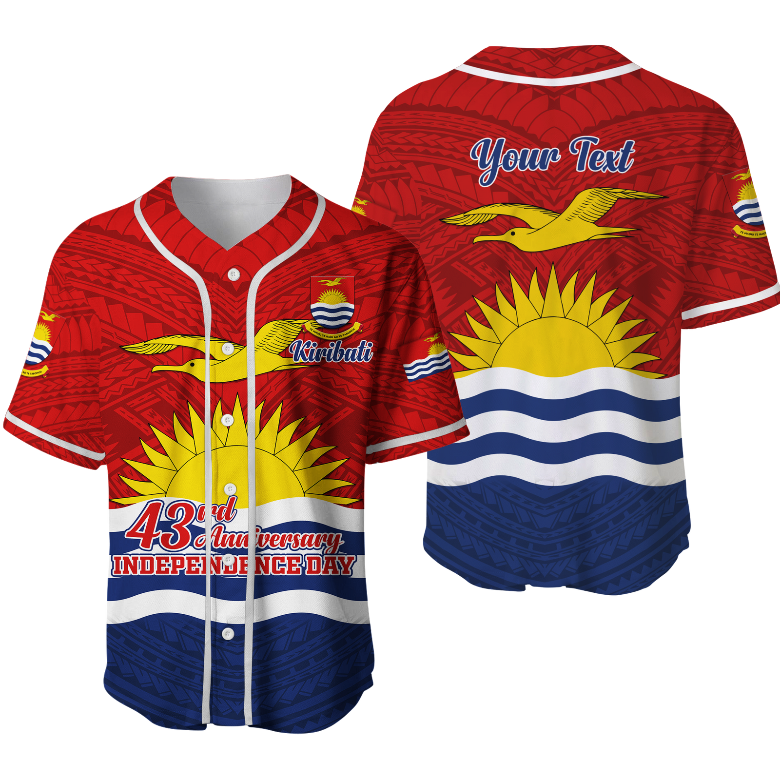 Custom Kiribati 43rd Independence Celebrations Baseball Jersey - LT12 Unisex Blue - Polynesian Pride