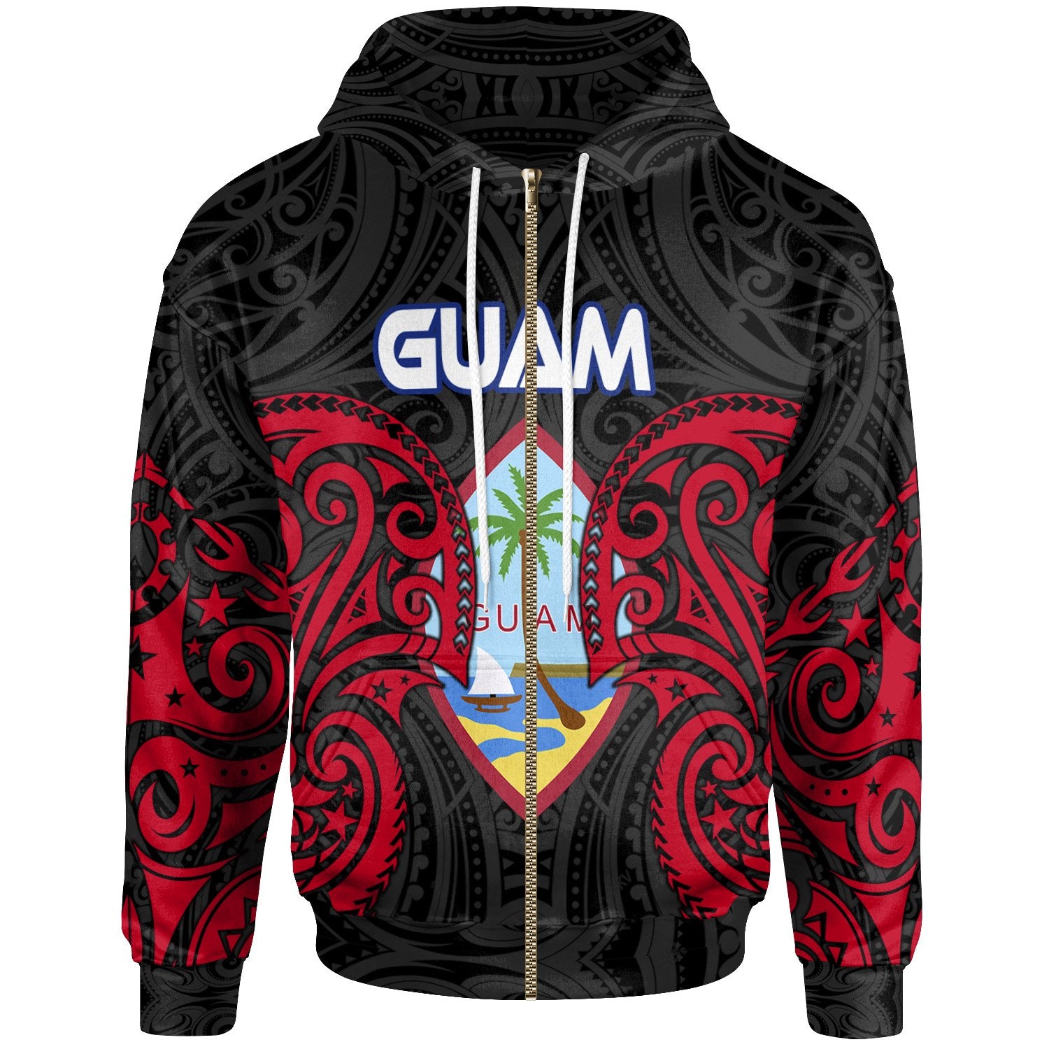 Guam Polynesian Zip up Hoodie Guam Spirit Unisex Red - Polynesian Pride