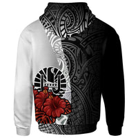 Tahiti Polynesian Zip up Hoodie Coat of Arm With Hibiscus White - Polynesian Pride
