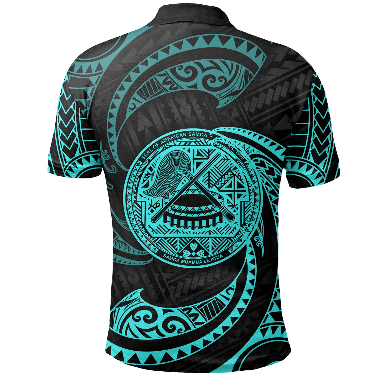 American Samoa Polynesian Custom Polo Shirt Neon Blue Tribal Wave - Polynesian Pride