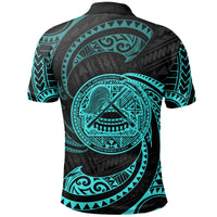 American Samoa Polynesian Custom Polo Shirt Neon Blue Tribal Wave - Polynesian Pride