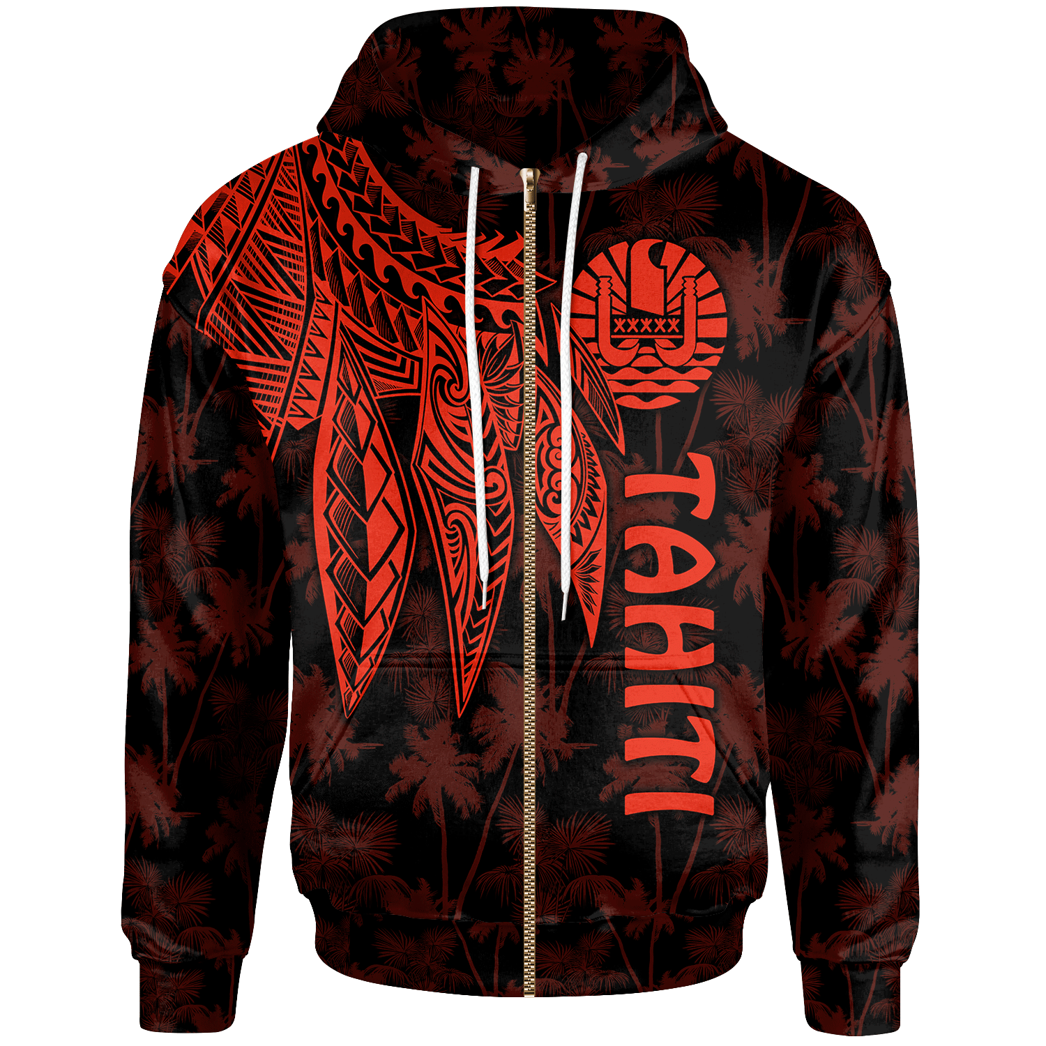 Tahiti Zip up Hoodie Polynesian Wings (Red) Unisex Red - Polynesian Pride