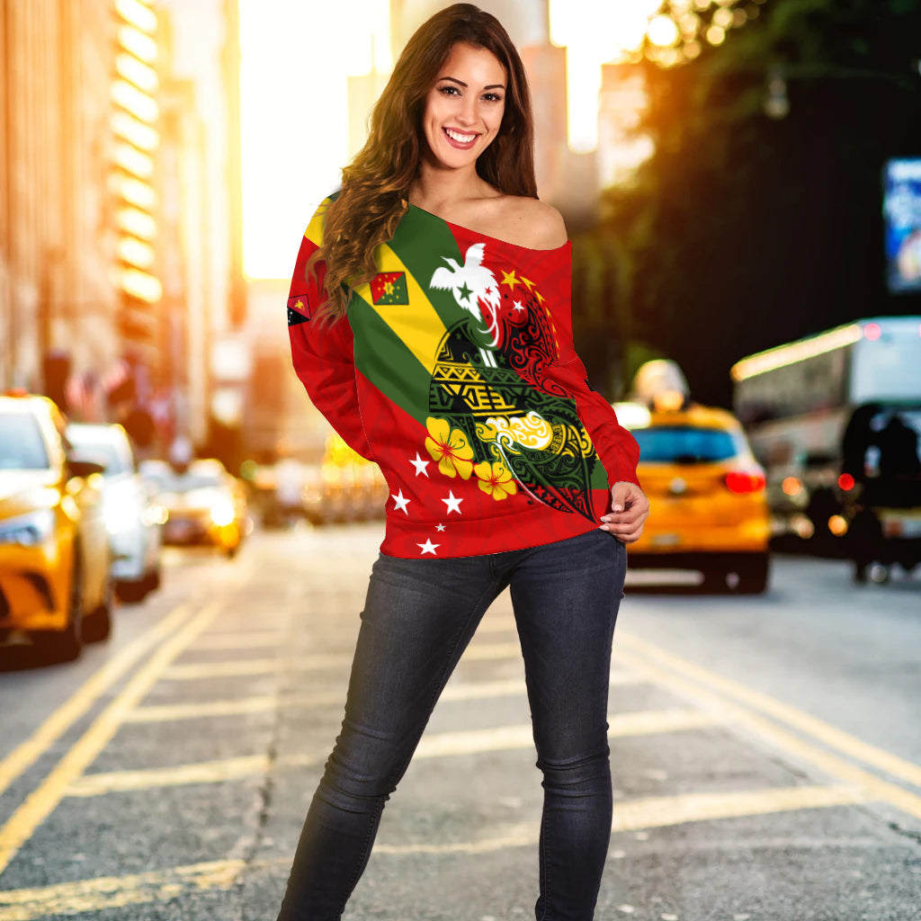 Eastern Highlands Province Off Shoulder Sweater Peaceful PNG LT13 - Polynesian Pride