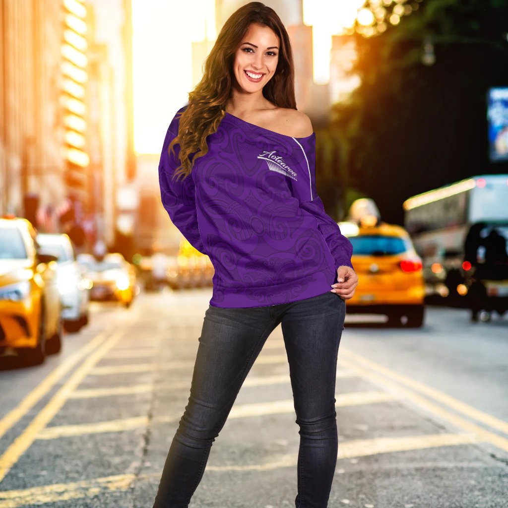 Maori 2021 Off Shoulder Sweater - Purple Aotearoa Tattoo LT13 - Polynesian Pride