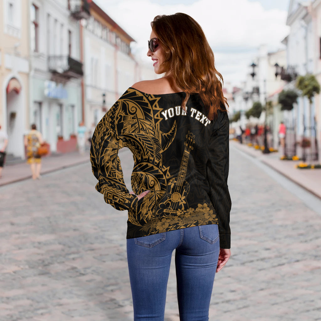 (Custom Personalised) Hawaii Polynesian Off Shoulder Sweater Ukulele Gold LT13 - Polynesian Pride
