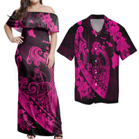 Matching Dress and Hawaiian Shirt Hawaii Fish Hook Hibiscus Banzai Surfing Polynesian Pink RLT14 No Dress - Polynesian Pride