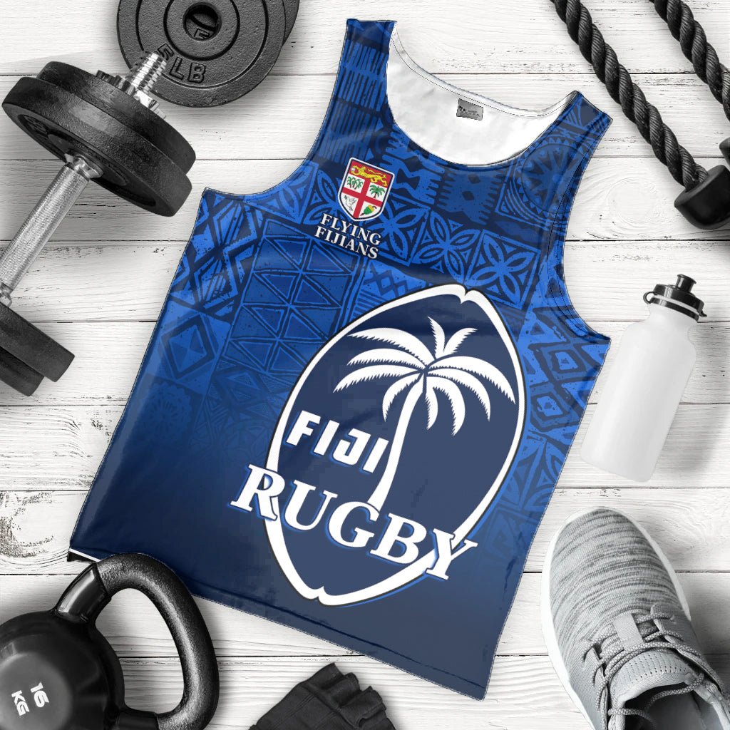 Fiji Rugby Men Tank Top Flying Fijians Blue Tapa Pattern LT13 - Polynesian Pride