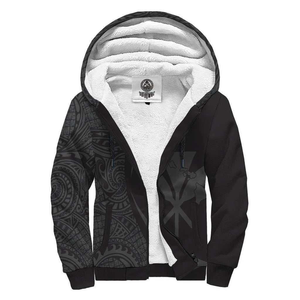 Kanaka Hawaii Map Grey Polynesian Sherpa Hoodie - Circle Style AH Grey - Polynesian Pride