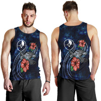 Yap Polynesian Men Tank Top - Blue Turtle Hibiscus Blue - Polynesian Pride