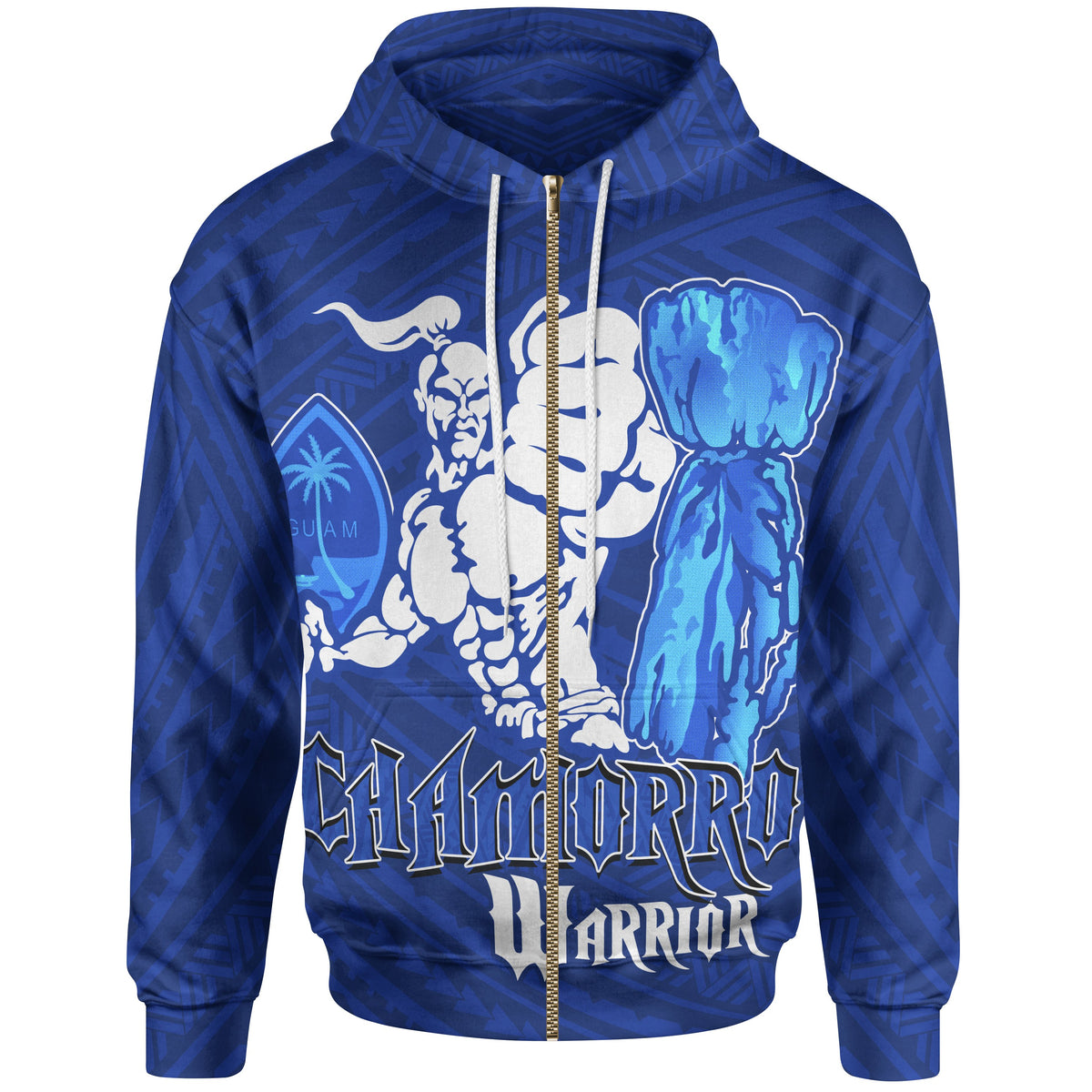 Guam Zip Hoodie Chamorro Warrior Unisex Blue - Polynesian Pride